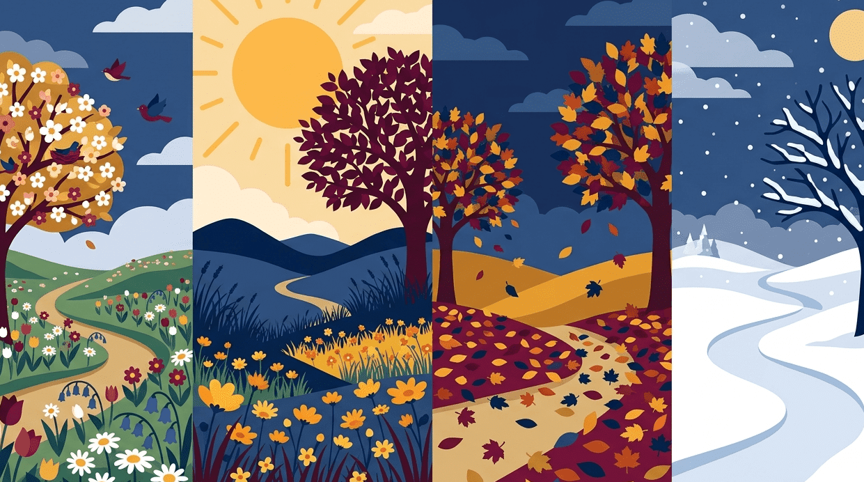 ingilizce mevsimler four seasons spring summer autumn winter active english
